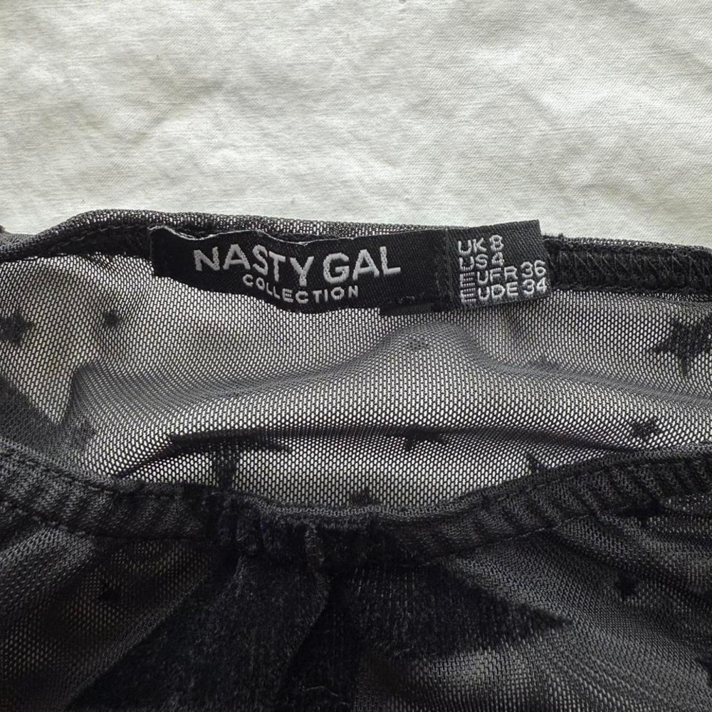Nasty Gal Black Sheer Star-Print Long Sleeve Bodysuit - Picture 3 of 7